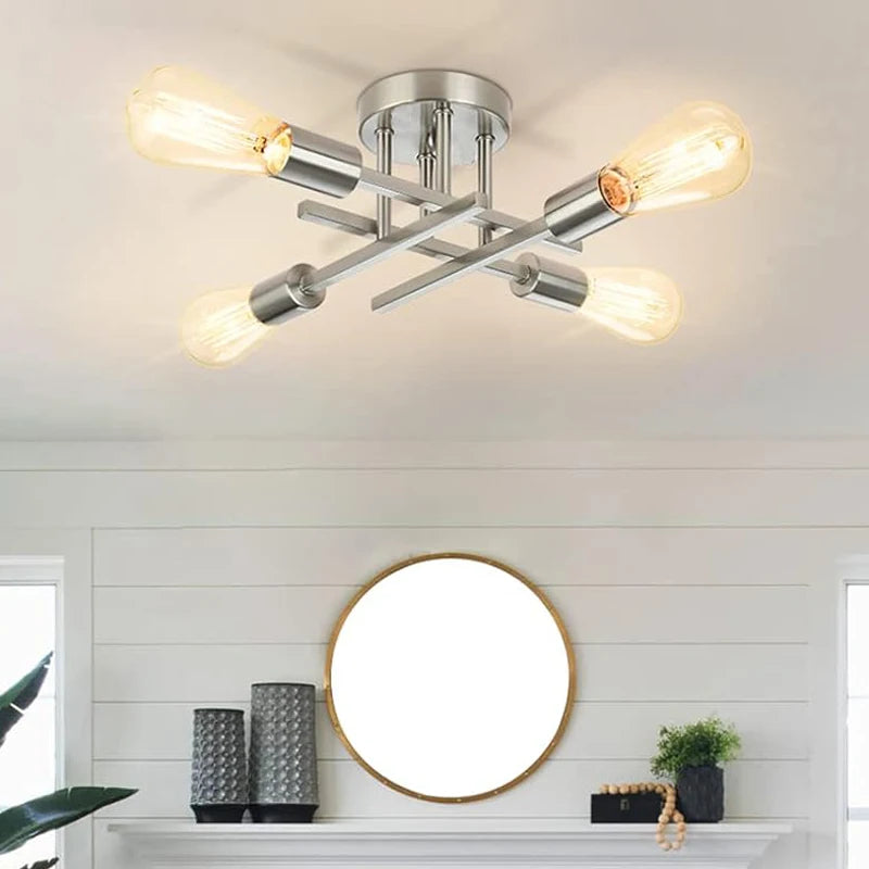 Nøordka Light Ceiling Light Fixtures Chrome Metallic Nordic Flush-Mount Ceiling Light Fixture