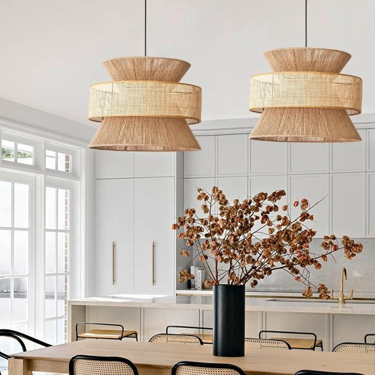 Nøordka Light Ceiling Light Fixtures Cross Rattan - 16" Japanese Style Hemp Rope Flush-Mount Ceiling Light