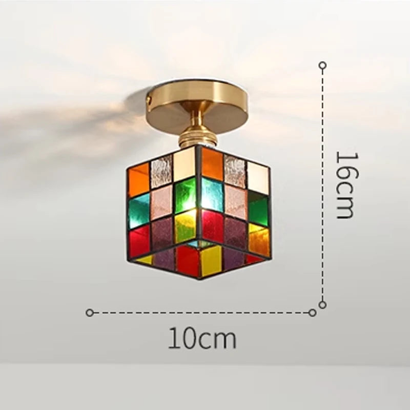 Nøordka Light Ceiling Light Fixtures D / Warm White Vintage Rural Colored Glass Lamp Pendant Light Fixture