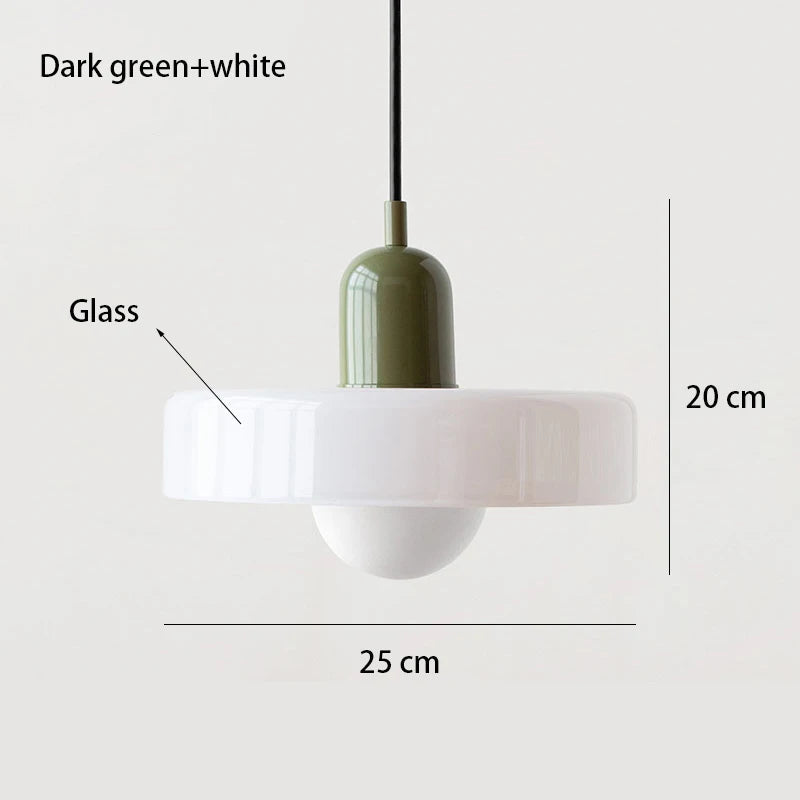Nøordka Light Ceiling Light Fixtures Dark Green Body + White Shade Mid Century Modern Colored Glass Pendant Light