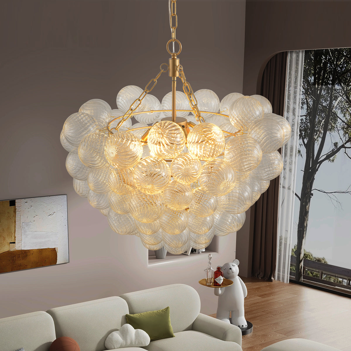 Nøordka Light Ceiling Light Fixtures Default 27.5-Inch Gold &amp; Glass Pendant Light Chandelier with Threaded Clear Glass Globe Shade