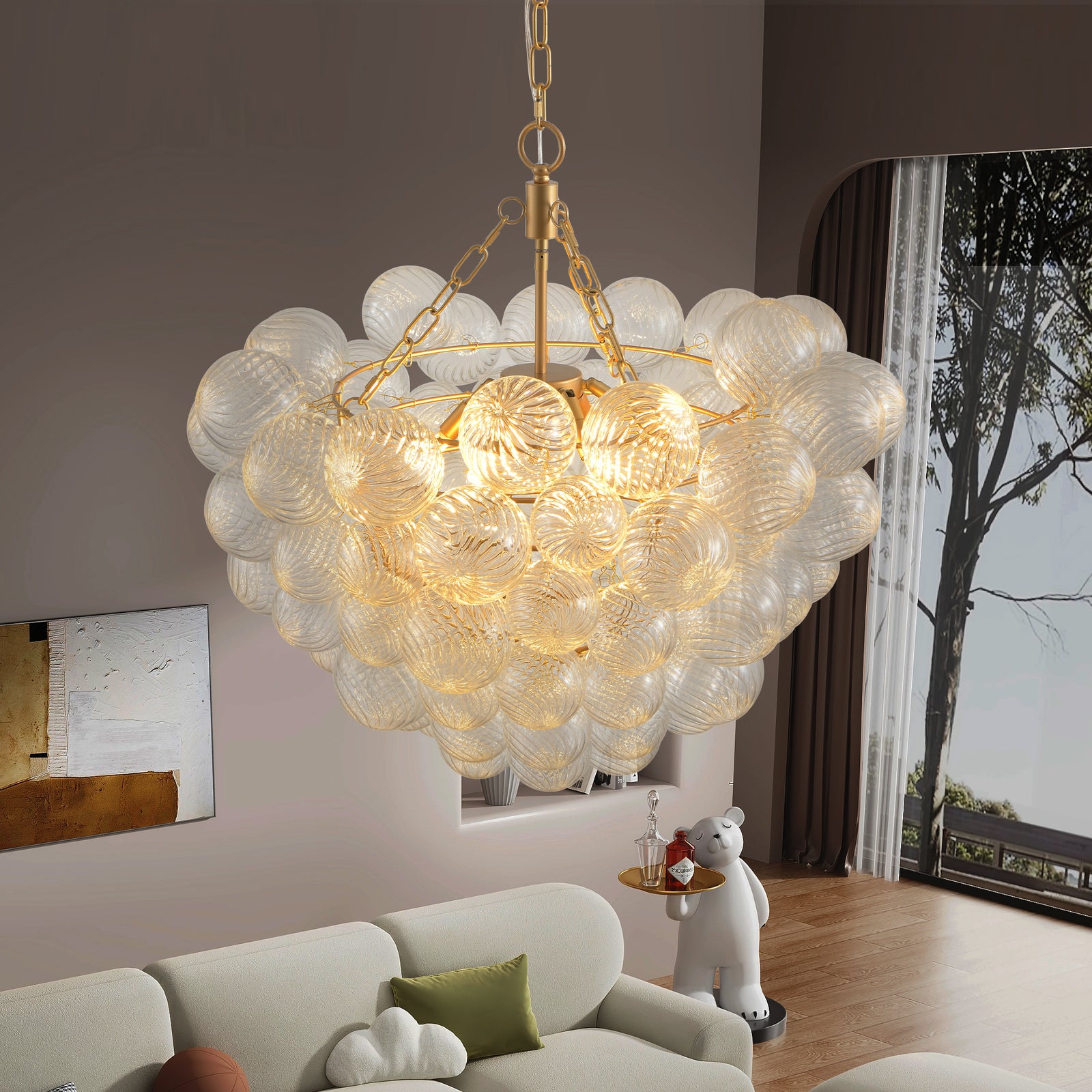 Nøordka Light Ceiling Light Fixtures Default 27.5-Inch Gold & Glass Pendant Light Chandelier with Threaded Clear Glass Globe Shade