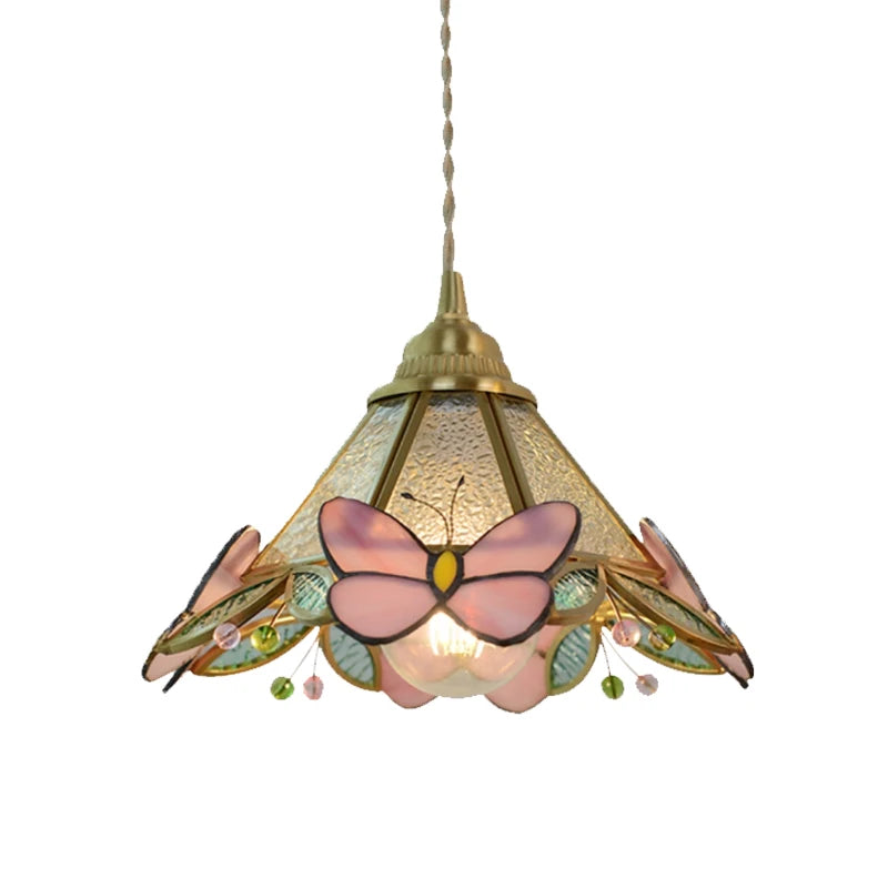 Nøordka Light Ceiling Light Fixtures French Hand Soldered Glass Pendant Light and Pink Butterfly Design
