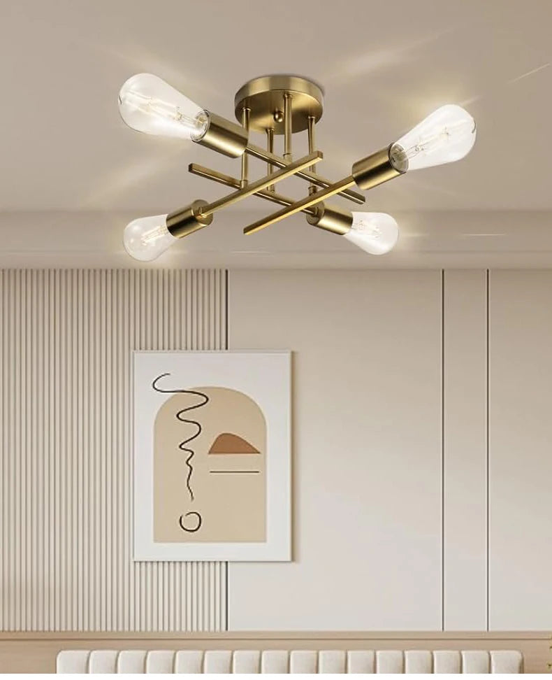 Nøordka Light Ceiling Light Fixtures Gold Metallic Nordic Flush-Mount Ceiling Light Fixture
