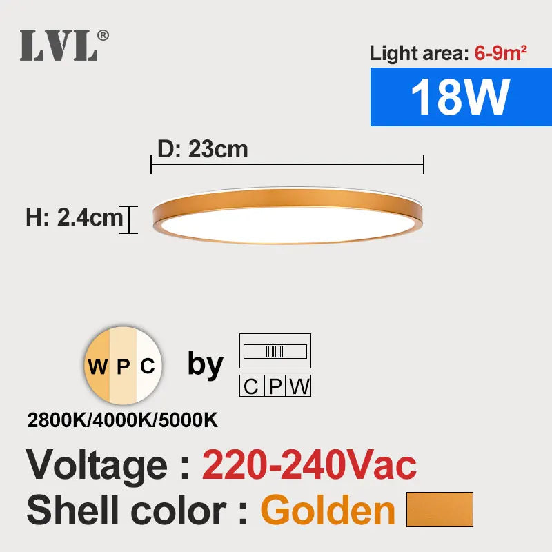 Nøordka Light Ceiling Light Fixtures Golden shell-18W / Dimmable Modern Wood Grain LED Ceiling Light With Three Color Options