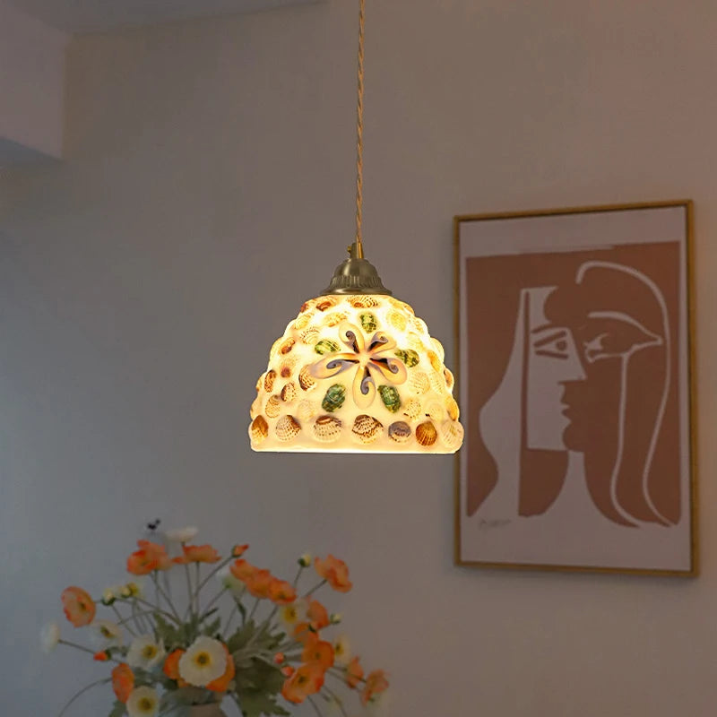 Nøordka Light Ceiling Light Fixtures Pastoral French Design Retro Stained Glass Pendant Light Fixture