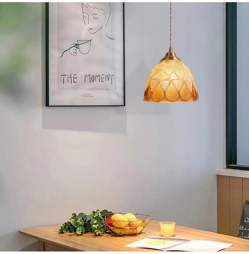 Nøordka Light Ceiling Light Fixtures Pastoral French Design Retro Stained Glass Pendant Light Fixture