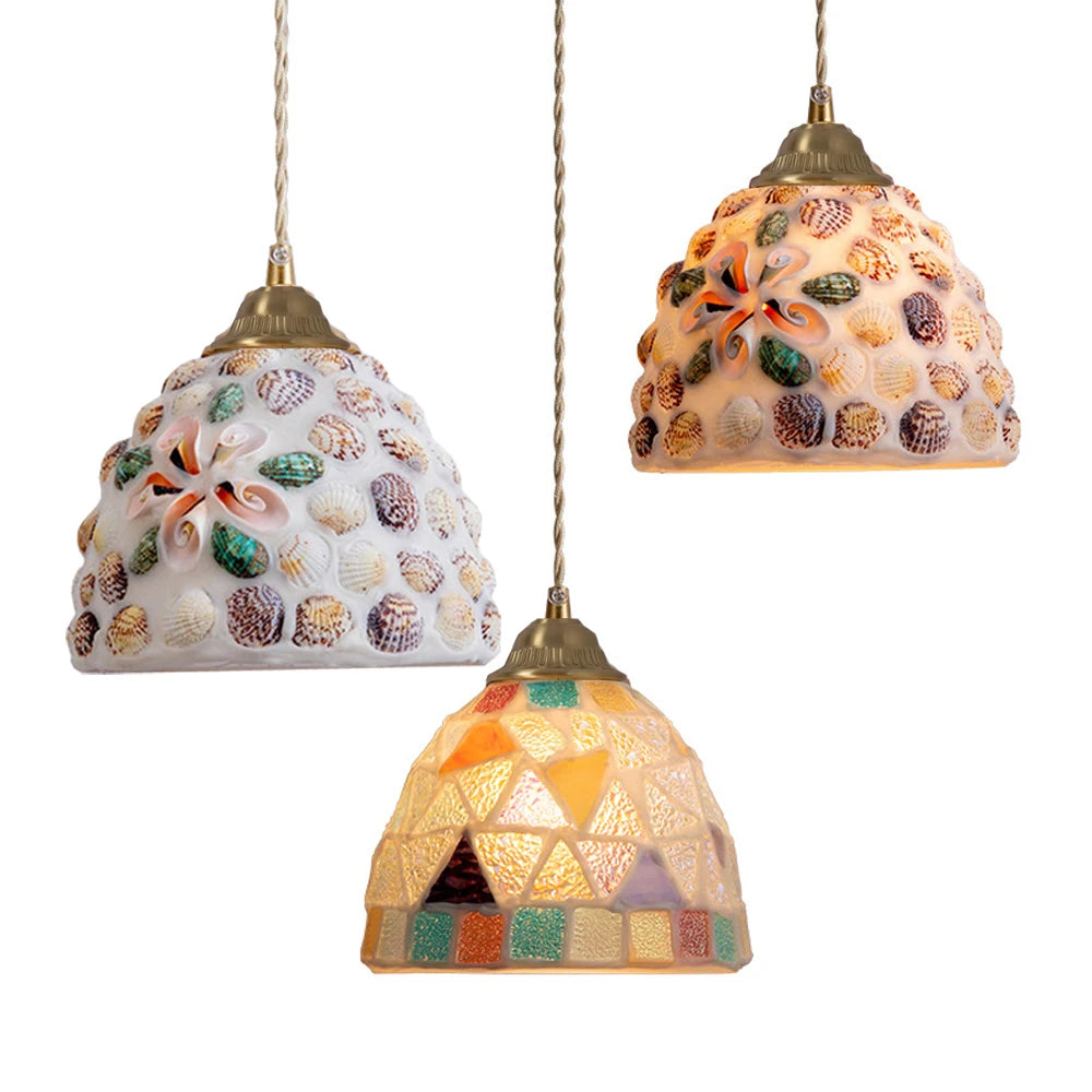 Nøordka Light Ceiling Light Fixtures Pastoral French Design Retro Stained Glass Pendant Light Fixture