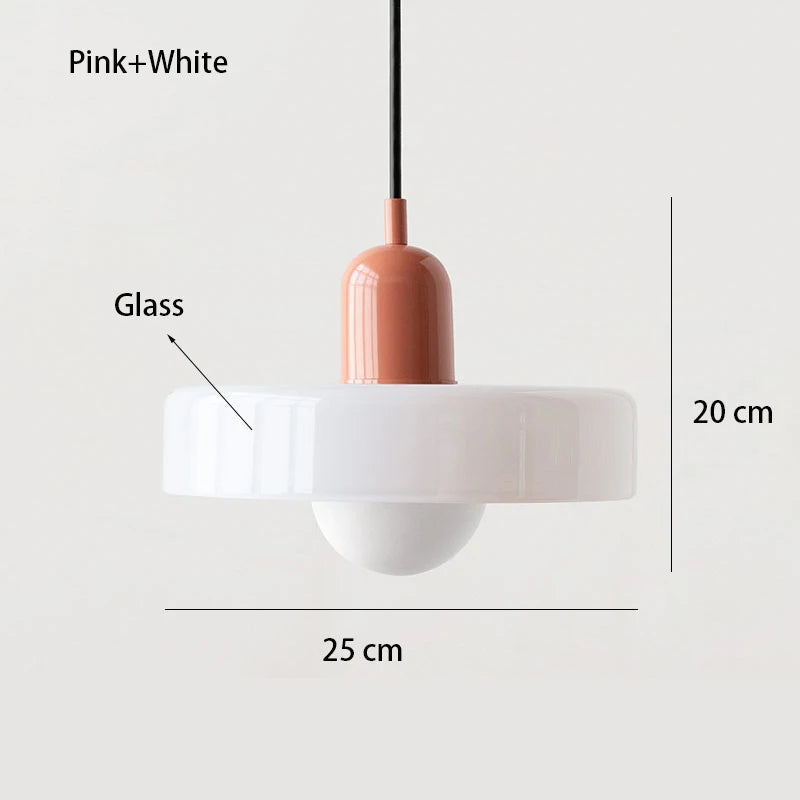 Nøordka Light Ceiling Light Fixtures Pink Body + White Shade Mid Century Modern Colored Glass Pendant Light