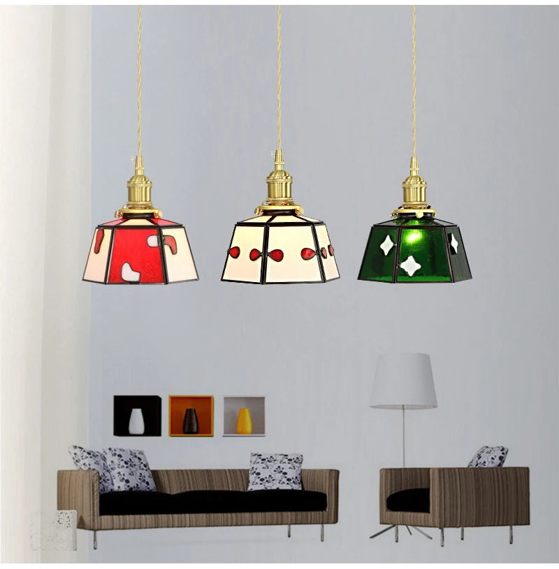 Nøordka Light Ceiling Light Fixtures Retro Tiffany Glass Copper Pendant Light Fixture
