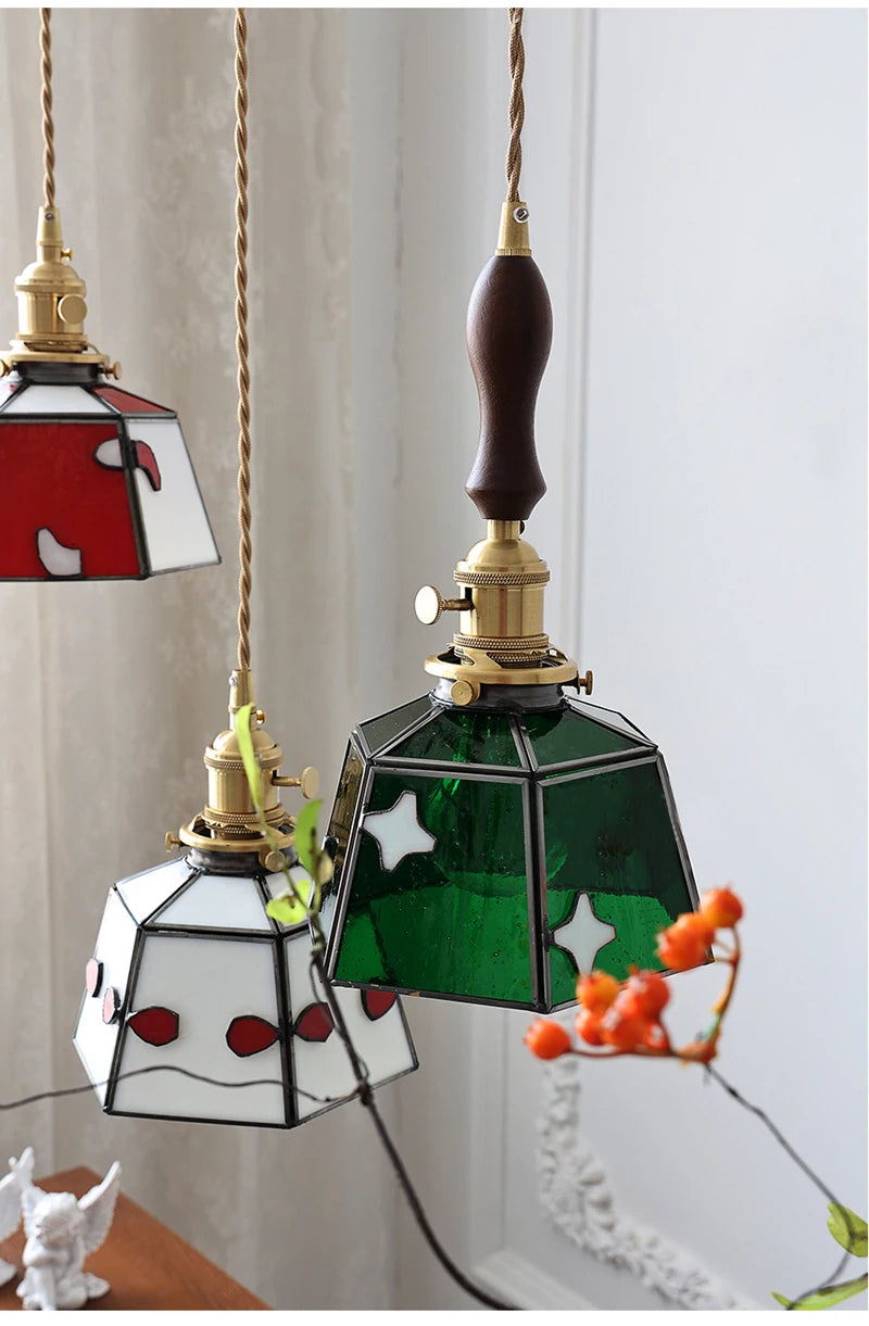 Nøordka Light Ceiling Light Fixtures Retro Tiffany Glass Copper Pendant Light Fixture