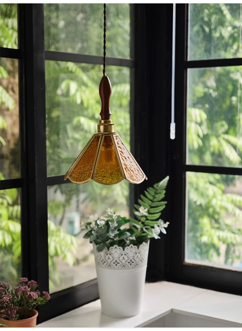 Nøordka Light Ceiling Light Fixtures Retro Tiffany Glass Copper Pendant Light Fixture