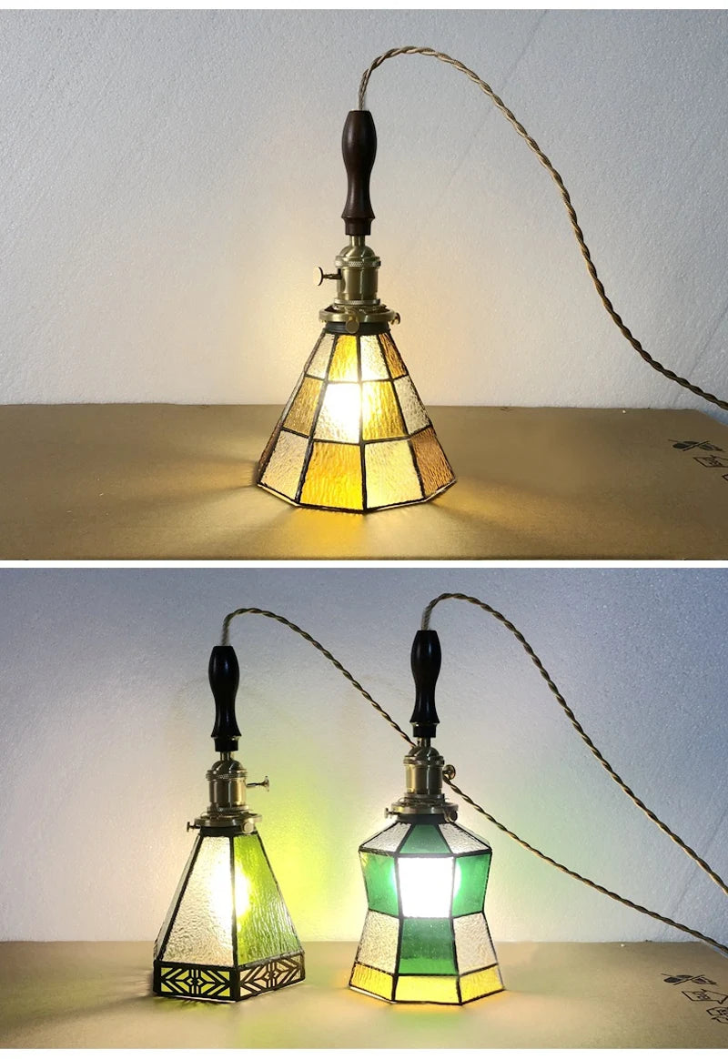 Nøordka Light Ceiling Light Fixtures Retro Tiffany Glass Copper Pendant Light Fixture