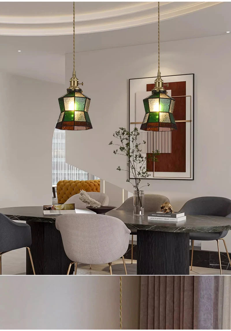 Nøordka Light Ceiling Light Fixtures Retro Tiffany Glass Copper Pendant Light Fixture