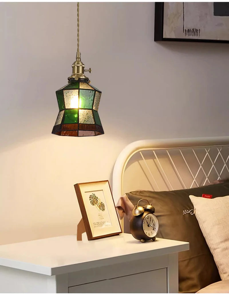 Nøordka Light Ceiling Light Fixtures Retro Tiffany Glass Copper Pendant Light Fixture