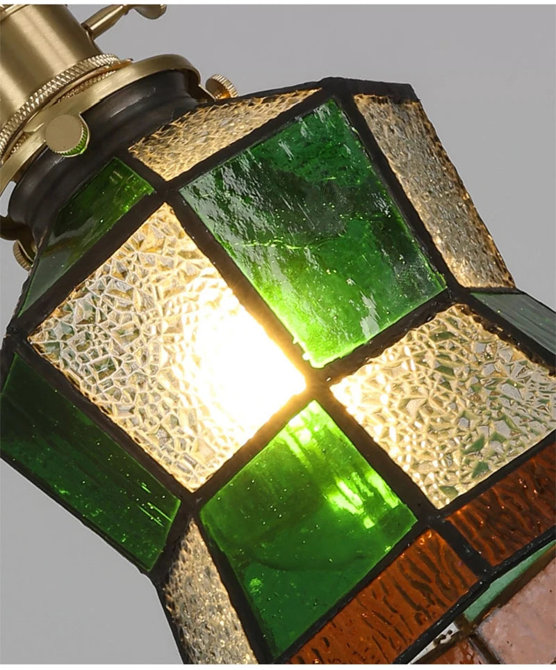 Nøordka Light Ceiling Light Fixtures Retro Tiffany Glass Copper Pendant Light Fixture