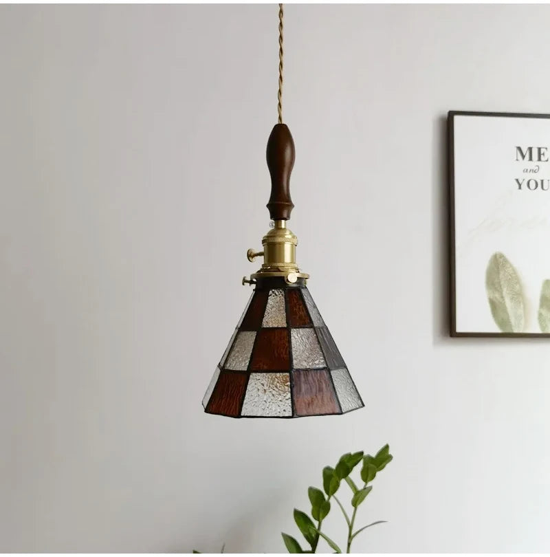 Nøordka Light Ceiling Light Fixtures Retro Tiffany Glass Copper Pendant Light Fixture