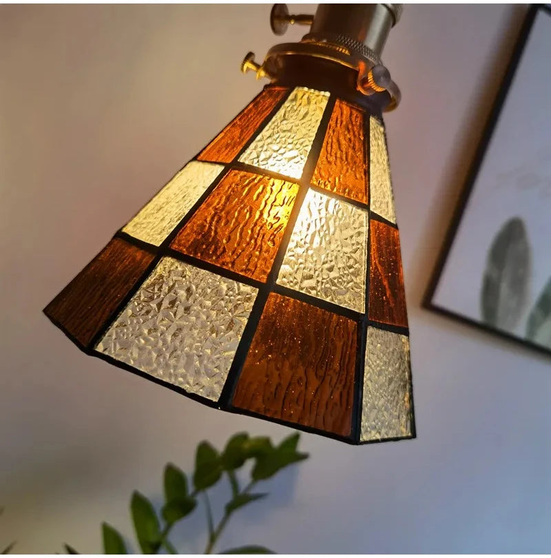 Nøordka Light Ceiling Light Fixtures Retro Tiffany Glass Copper Pendant Light Fixture