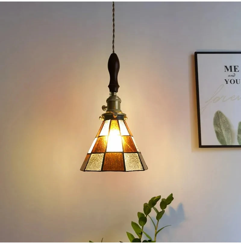 Nøordka Light Ceiling Light Fixtures Retro Tiffany Glass Copper Pendant Light Fixture