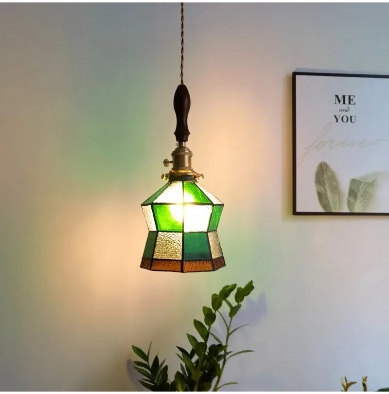 Nøordka Light Ceiling Light Fixtures Retro Tiffany Glass Copper Pendant Light Fixture