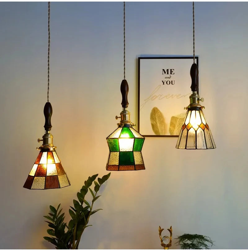 Nøordka Light Ceiling Light Fixtures Retro Tiffany Glass Copper Pendant Light Fixture