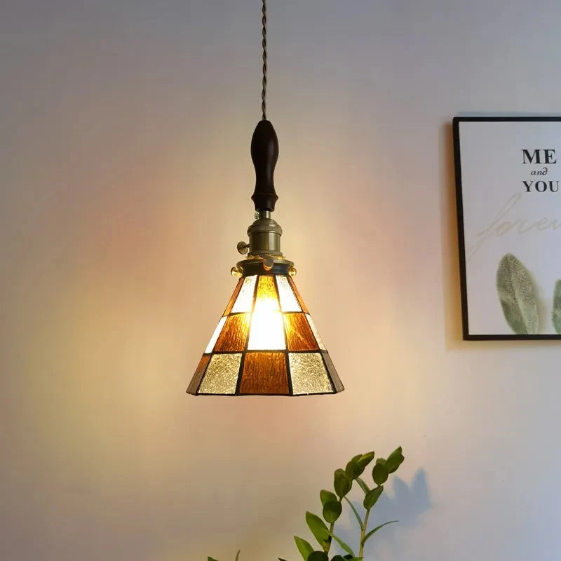 Nøordka Light Ceiling Light Fixtures Retro Tiffany Glass Copper Pendant Light Fixture