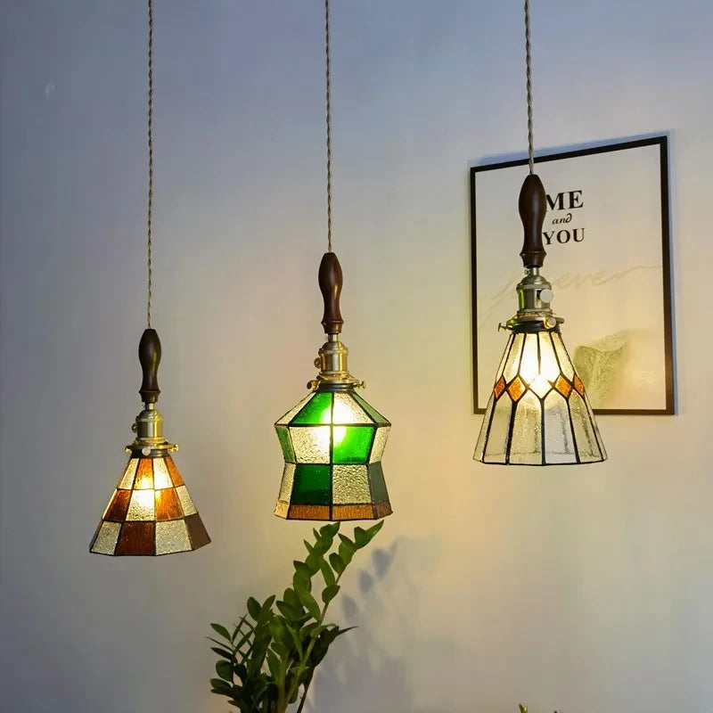 Nøordka Light Ceiling Light Fixtures Retro Tiffany Glass Copper Pendant Light Fixture