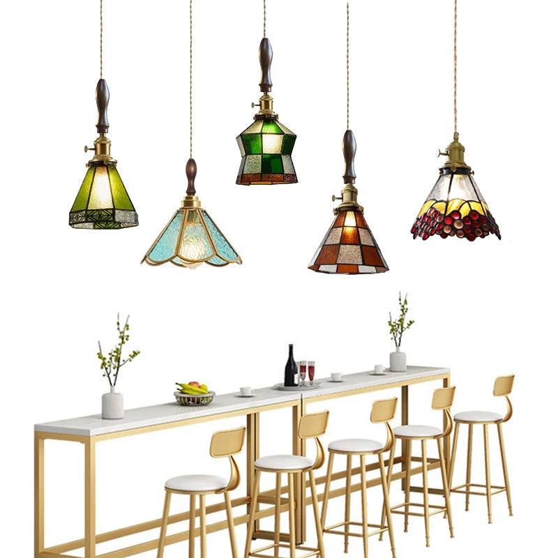 Nøordka Light Ceiling Light Fixtures Retro Tiffany Glass Copper Pendant Light Fixture