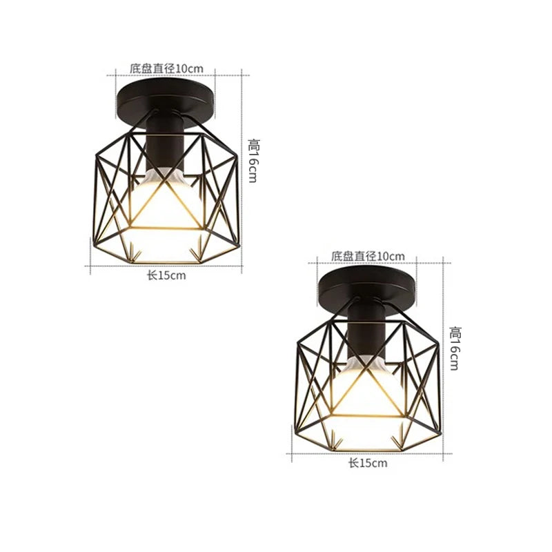 Nøordka Light Ceiling Light Fixtures Set of Two Ceiling Fixtures Retro Caged Iron Flush-Mount Ceiling Light