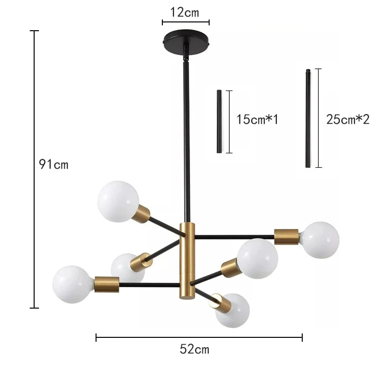Nøordka Light Ceiling Light Fixtures Sputnik Black Chandelier Flush Mount Ceiling Light Fixture
