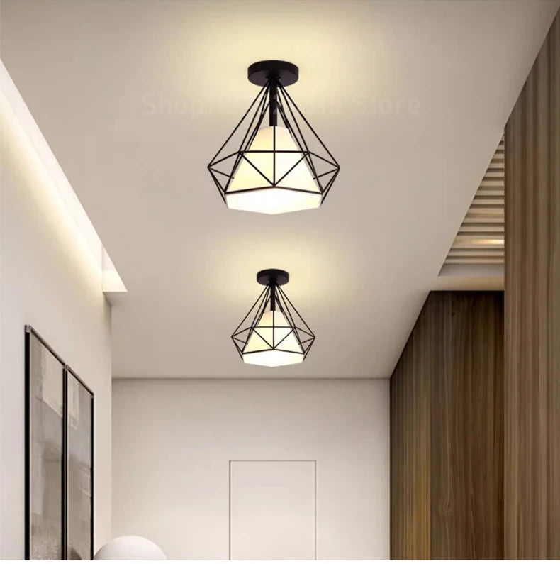 Nøordka Light Ceiling Light Fixtures Vintage Iron Caged Flush-Mount Ceiling Light for Bedroom Decor
