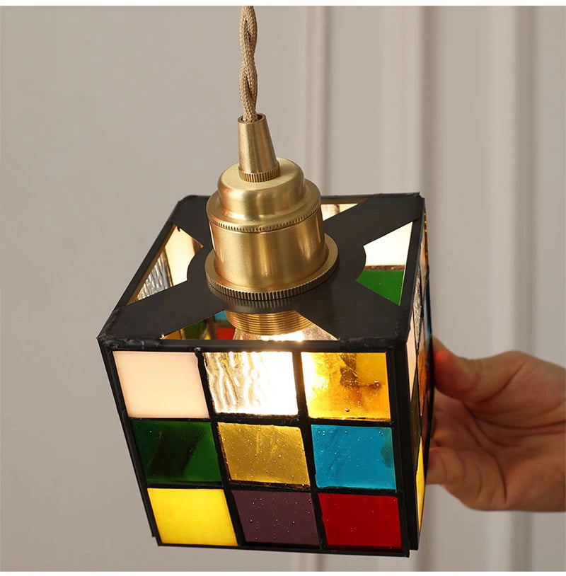 Nøordka Light Ceiling Light Fixtures Vintage Rural Colored Glass Lamp Pendant Light Fixture