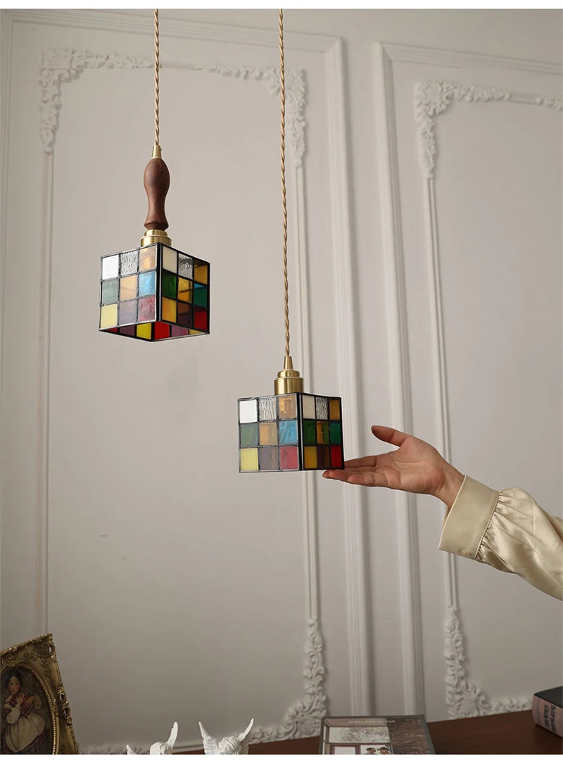 Nøordka Light Ceiling Light Fixtures Vintage Rural Colored Glass Lamp Pendant Light Fixture