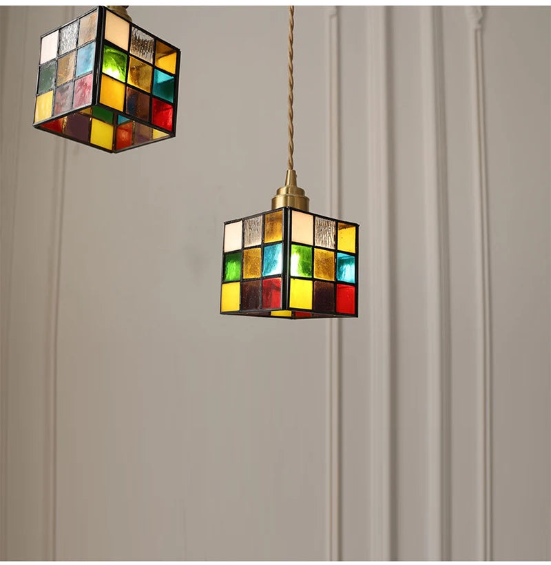 Nøordka Light Ceiling Light Fixtures Vintage Rural Colored Glass Lamp Pendant Light Fixture