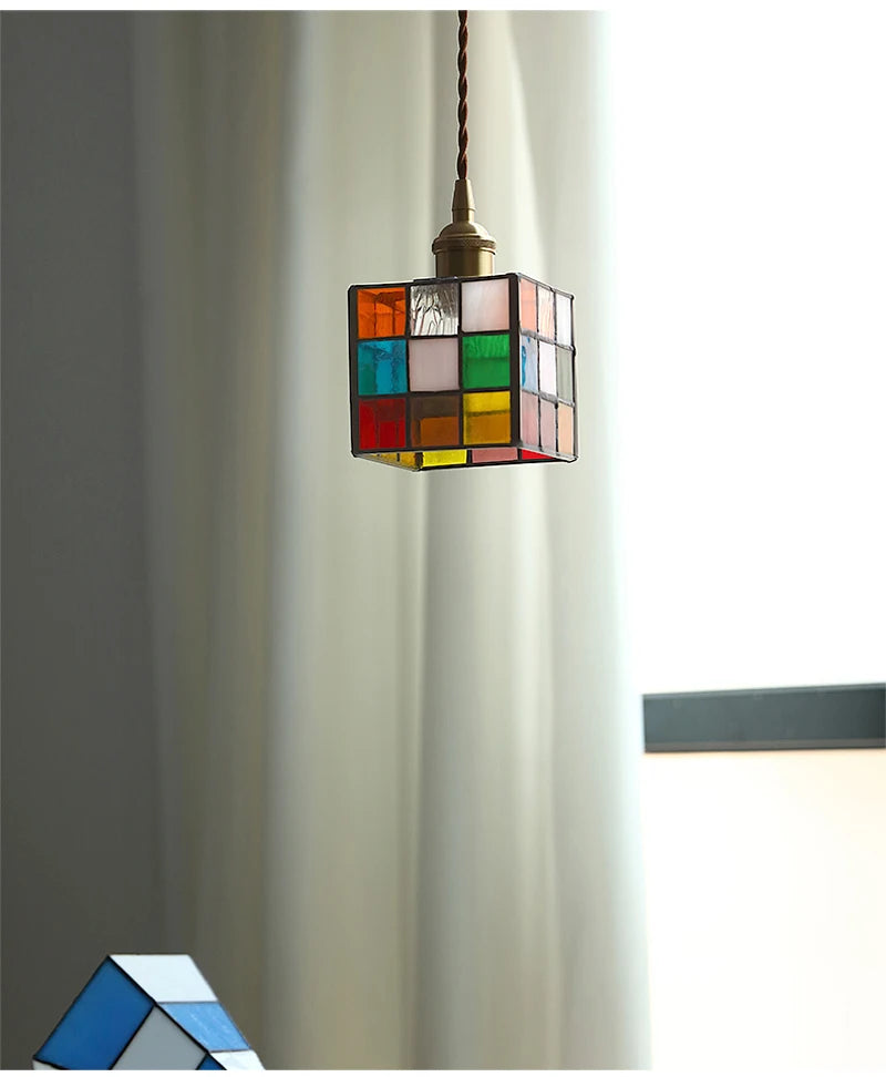 Nøordka Light Ceiling Light Fixtures Vintage Rural Colored Glass Lamp Pendant Light Fixture