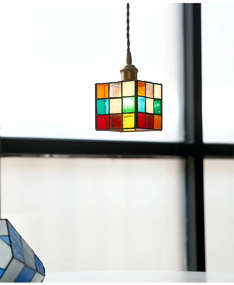 Nøordka Light Ceiling Light Fixtures Vintage Rural Colored Glass Lamp Pendant Light Fixture