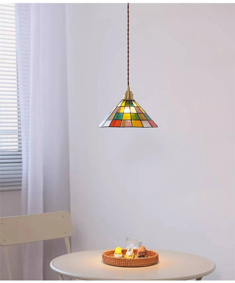 Nøordka Light Ceiling Light Fixtures Vintage Rural Colored Glass Lamp Pendant Light Fixture