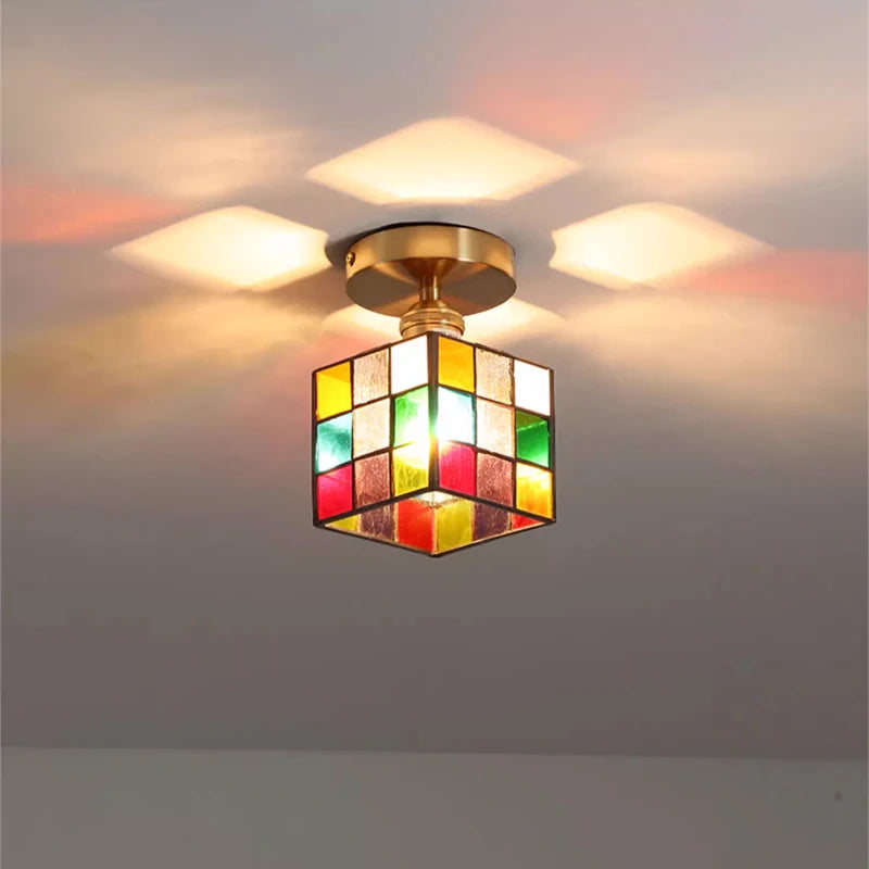 Vintage Rural Colored Glass Lamp Pendant Light Fixture