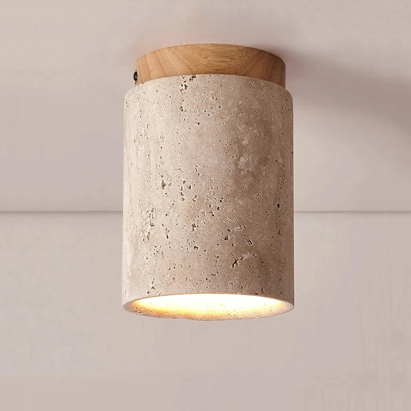 Nøordka Light Ceiling Light Fixtures Wabi Sabi Flush-Mount Ceiling Light Round in Stone &amp; Wood
