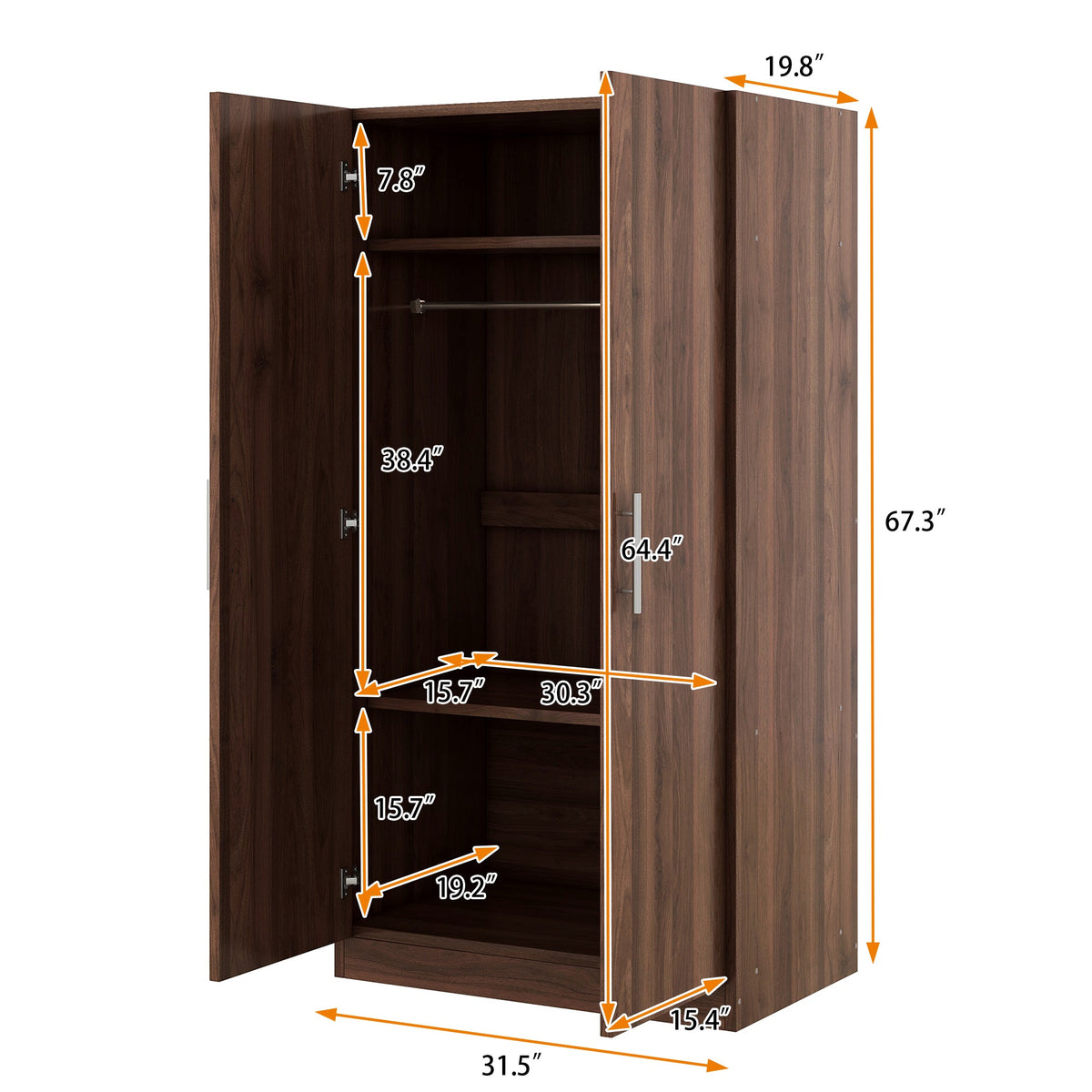 Nøordka Light Dresser Default 2-Door Wooden Wardrobe Armoire with 3 Storage Shelves In Brown