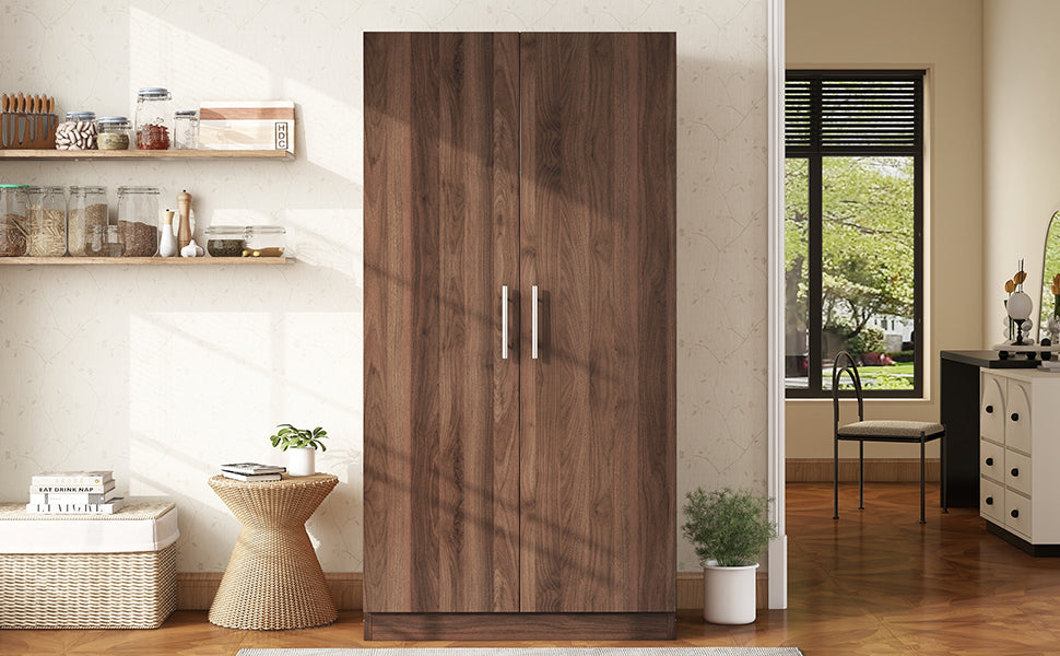 Nøordka Light Dresser Default 2-Door Wooden Wardrobe Armoire with 3 Storage Shelves In Brown