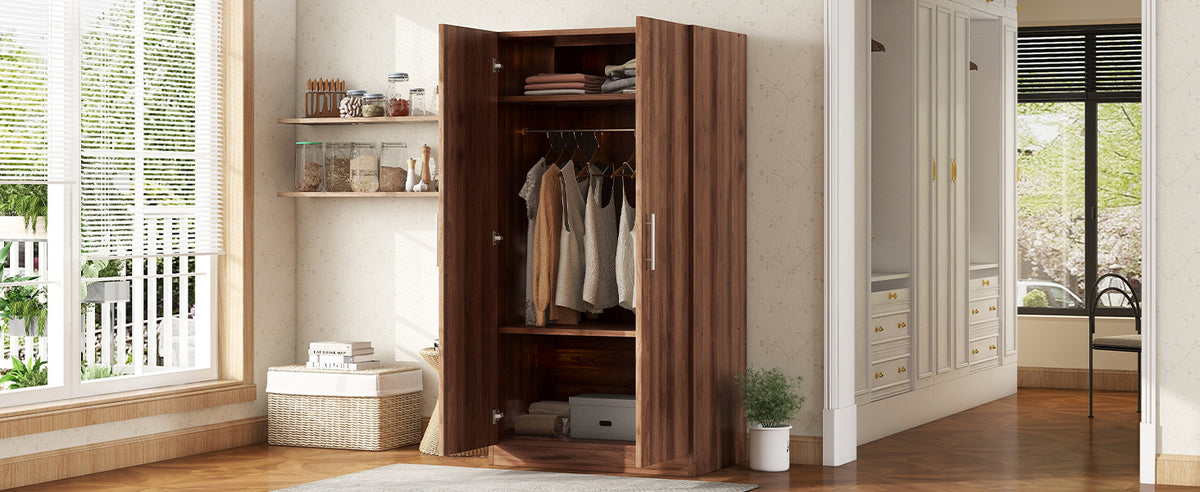 Nøordka Light Dresser Default 2-Door Wooden Wardrobe Armoire with 3 Storage Shelves In Brown