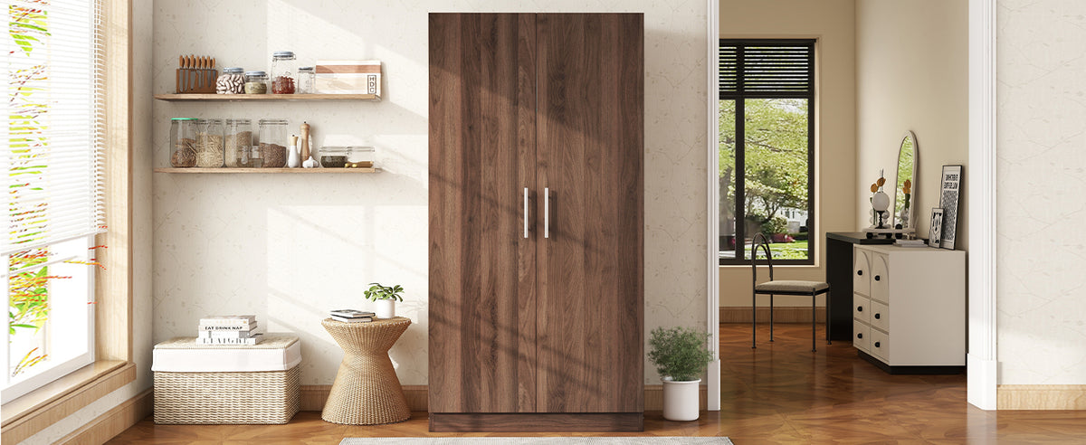 Nøordka Light Dresser Default 2-Door Wooden Wardrobe Armoire with 3 Storage Shelves In Brown