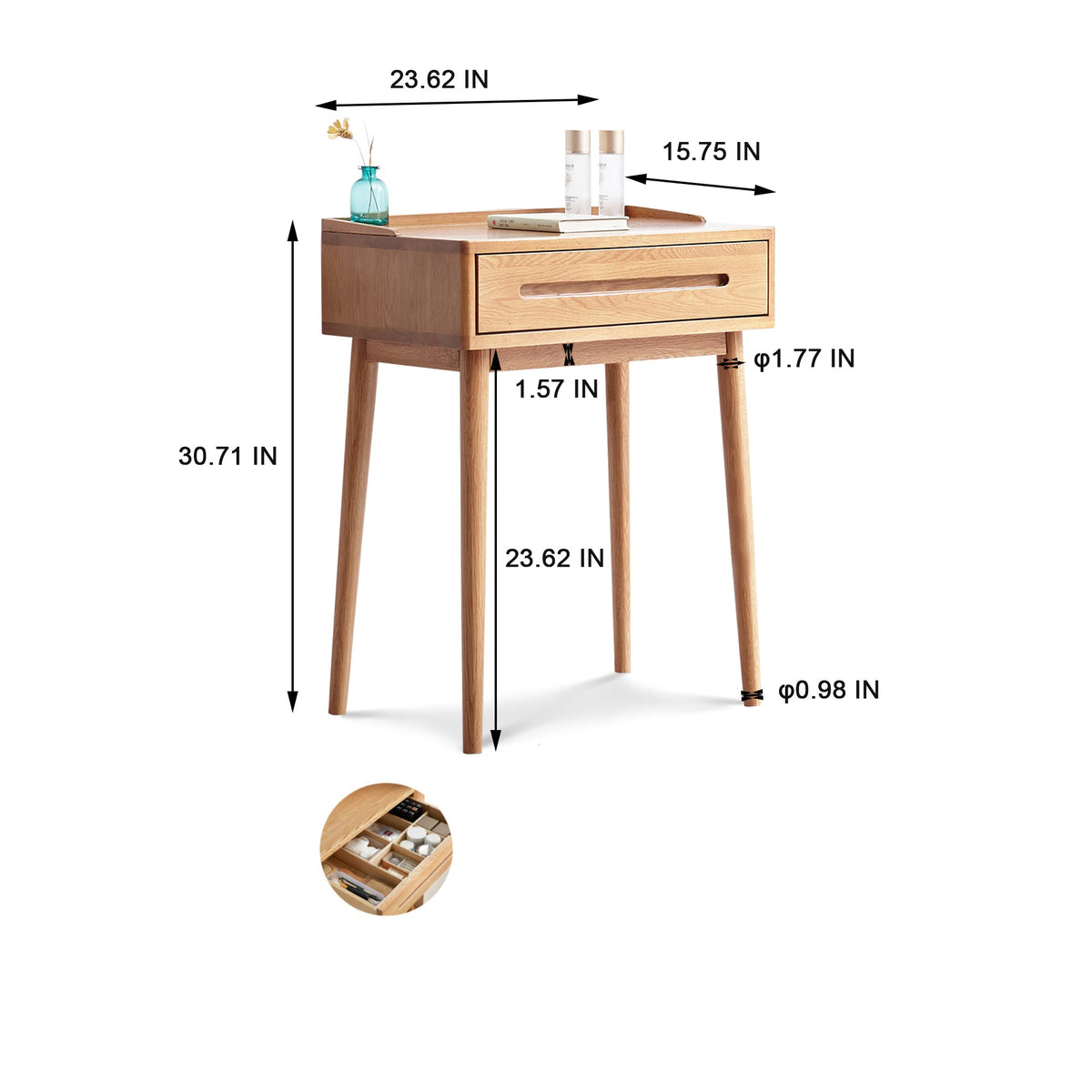 Nøordka Light Dresser Default 24" Oak Solid Wood Compact Dresser &amp; Bistro Table
