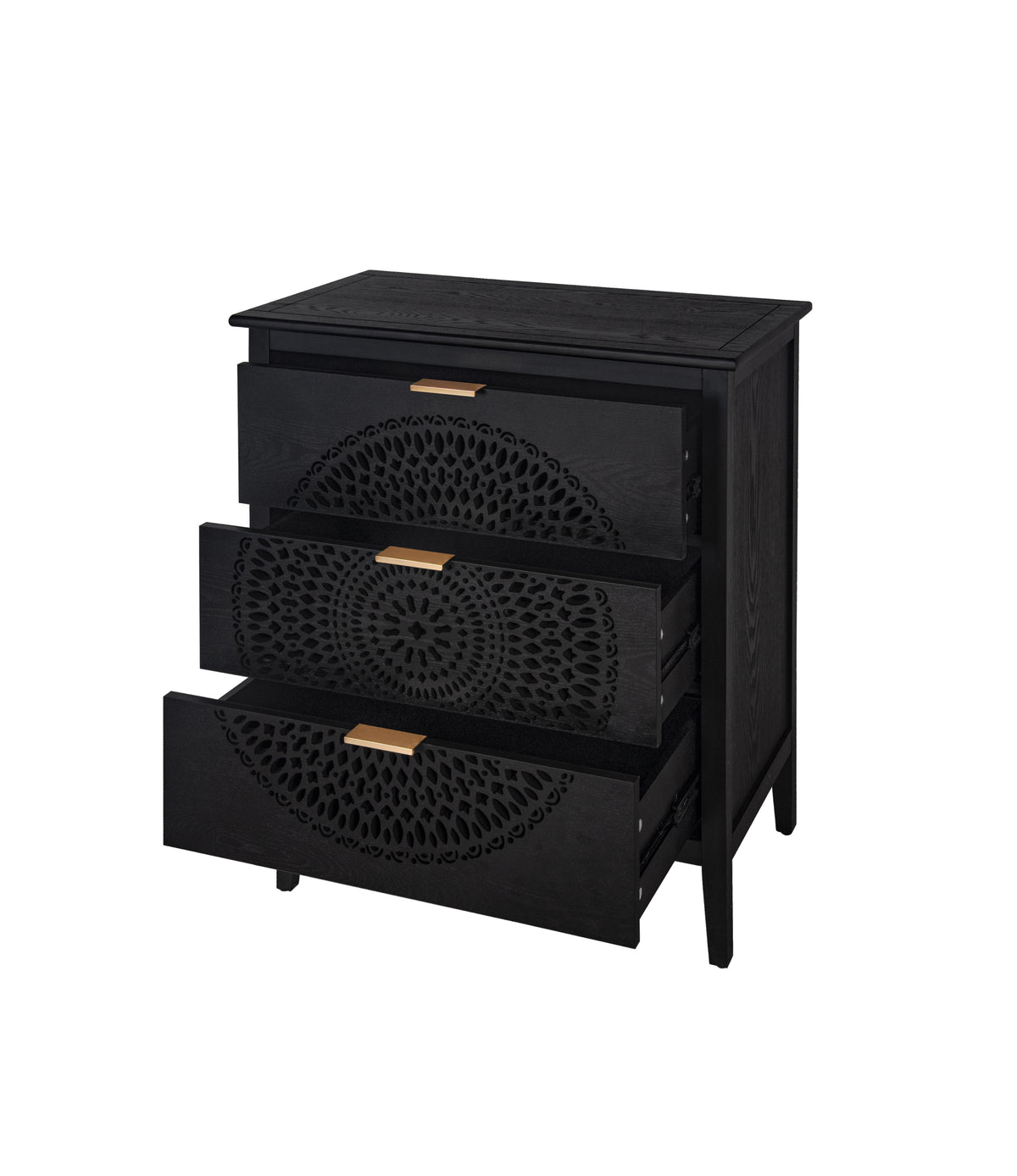 Nøordka Light Dresser Default 32" Black Hollow-Carved 3 Drawer Cabinet &amp; Dresser with Metal Handling