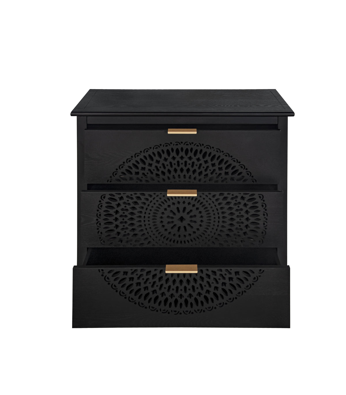 Nøordka Light Dresser Default 32" Black Hollow-Carved 3 Drawer Cabinet &amp; Dresser with Metal Handling