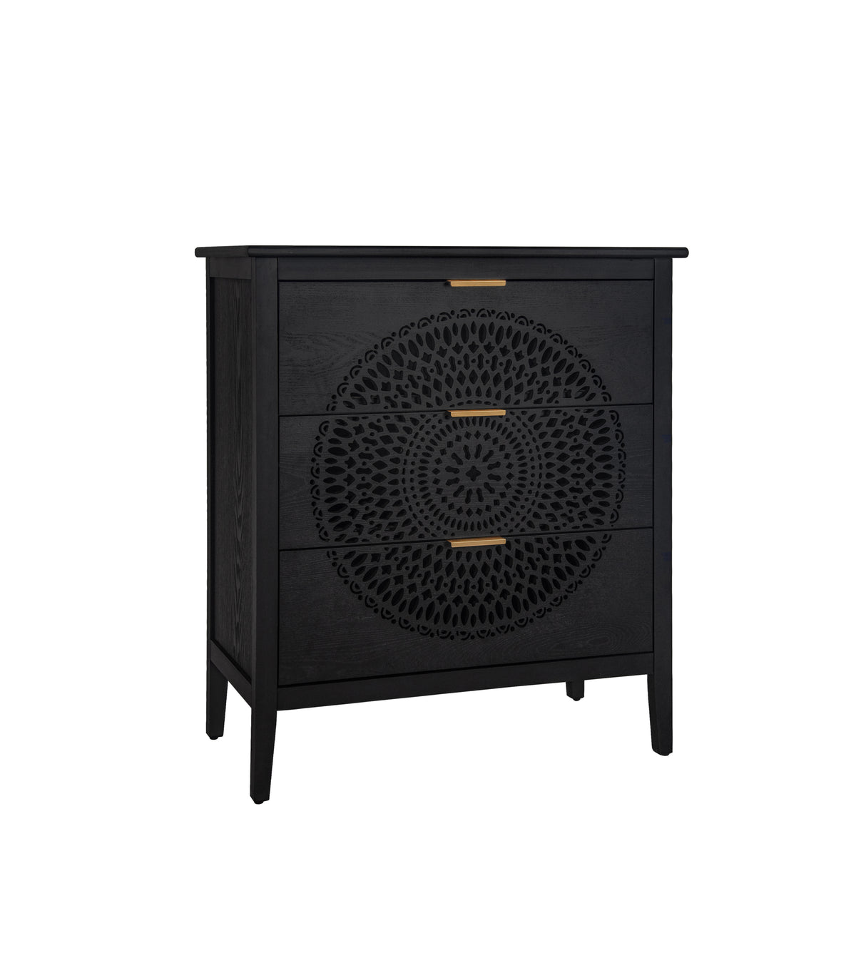 Nøordka Light Dresser Default 32" Black Hollow-Carved 3 Drawer Cabinet &amp; Dresser with Metal Handling