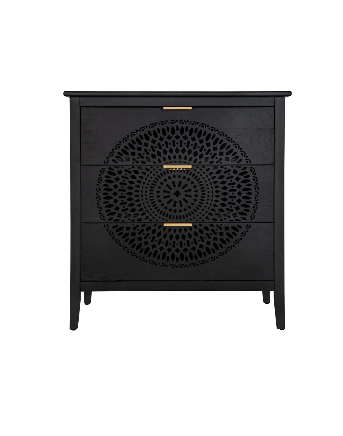 Nøordka Light Dresser Default 32" Black Hollow-Carved 3 Drawer Cabinet &amp; Dresser with Metal Handling