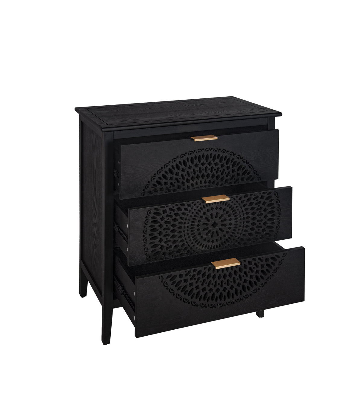 Nøordka Light Dresser Default 32" Black Hollow-Carved 3 Drawer Cabinet &amp; Dresser with Metal Handling