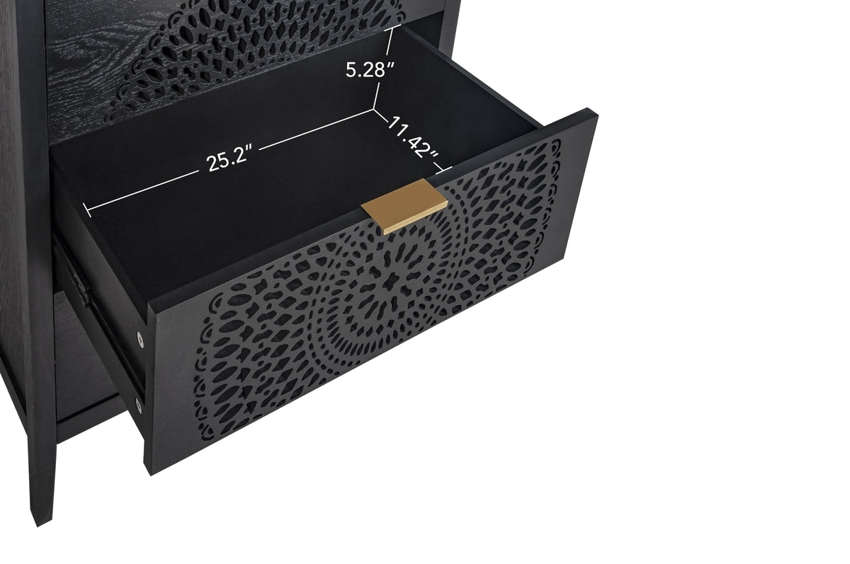 Nøordka Light Dresser Default 32" Black Hollow-Carved 3 Drawer Cabinet &amp; Dresser with Metal Handling